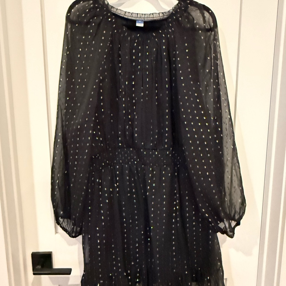 Old Navy Chic Black Sheer Dress with Gold Accents